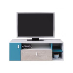TV stolek/nízká skříňka Planet, dub/bílá/modrá