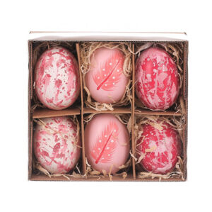 Velikonoční dekorace Kraslice z pravých vajíček, 6 ks, růžová