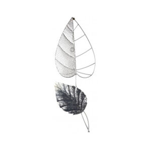 Kovová nástěnná dekorace Stříbrné listy, 20x50 cm