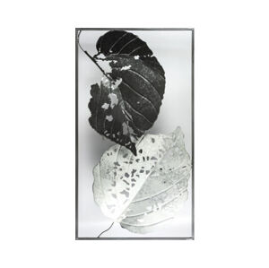 Kovová nástěnná dekorace v rámu Stříbrné listy, 50x90 cm