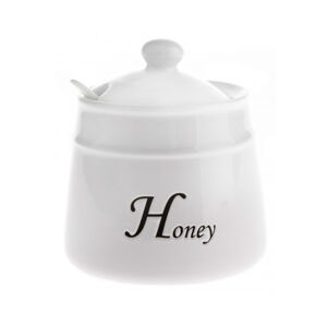 Dóza na med se lžičkou Honey, bílá keramika