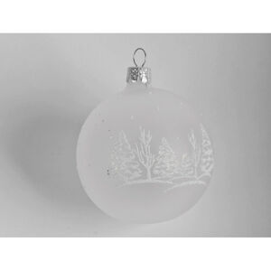 Vánoční ozdoba Bílá koule 7 cm, stromky, sklo