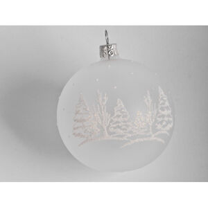 Vánoční ozdoba Bílá koule 8 cm, stromky, sklo