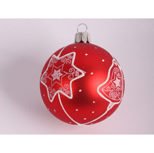 Vánoční ozdoba skleněná koule 7 cm, červená s motivy