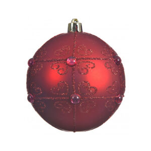 Vánoční ozdoba červená koule se třpytkami, 8 cm