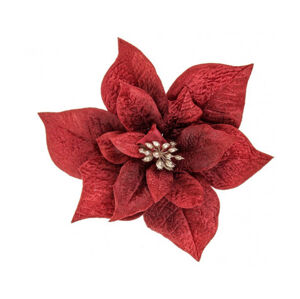 Umělý květ Vánoční hvězda na klipu, červená, 20 cm