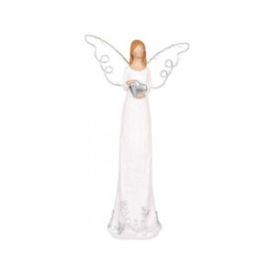 Dekorační soška Anděl se svítícími křídly, bílá, 26 cm
