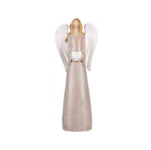 Dekorační soška Anděl držící srdce, růžová, 39 cm
