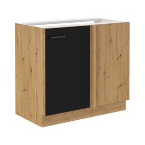 Dolní rohová kuchyňská skříňka Modena, 90 cm, dub artisan/černá