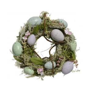 Velikonoční dekorace Věnec s vajíčky a větvičkami, 23 cm