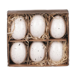 Velikonoční dekorace Vyfouklá vajíčka, 6 ks, bílá kropenatá