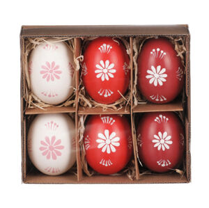 Velikonoční dekorace Kraslice z pravých vajíček, 6 ks, červená/bílá