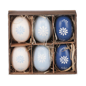 Velikonoční dekorace Kraslice z pravých vajíček, 6 ks, modrá/bílá