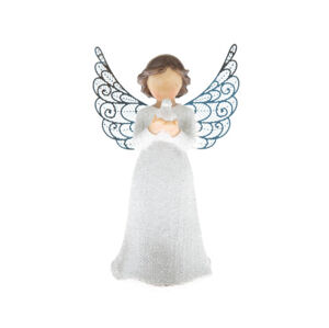 Dekorační soška Anděl s ptáčkem 12 cm, bílý